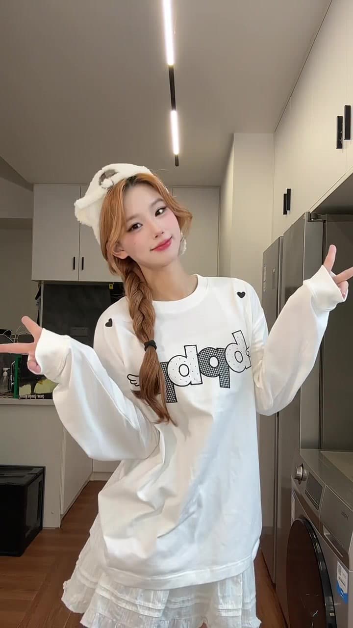 원본 것 순면 200그램 21 음식 털 느낌 프린트 루즈핏 만나는 손 소매 뭉치 구두 긴팔 티셔츠 이미지 4