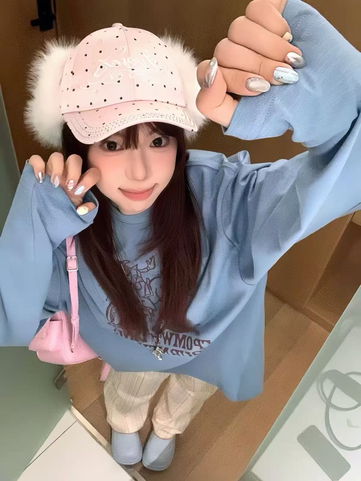 순면 230 아메리칸 레트로 긴팔 티셔츠 여성 루즈핏 캐주얼 프린트 다용도 맨위 이미지 3