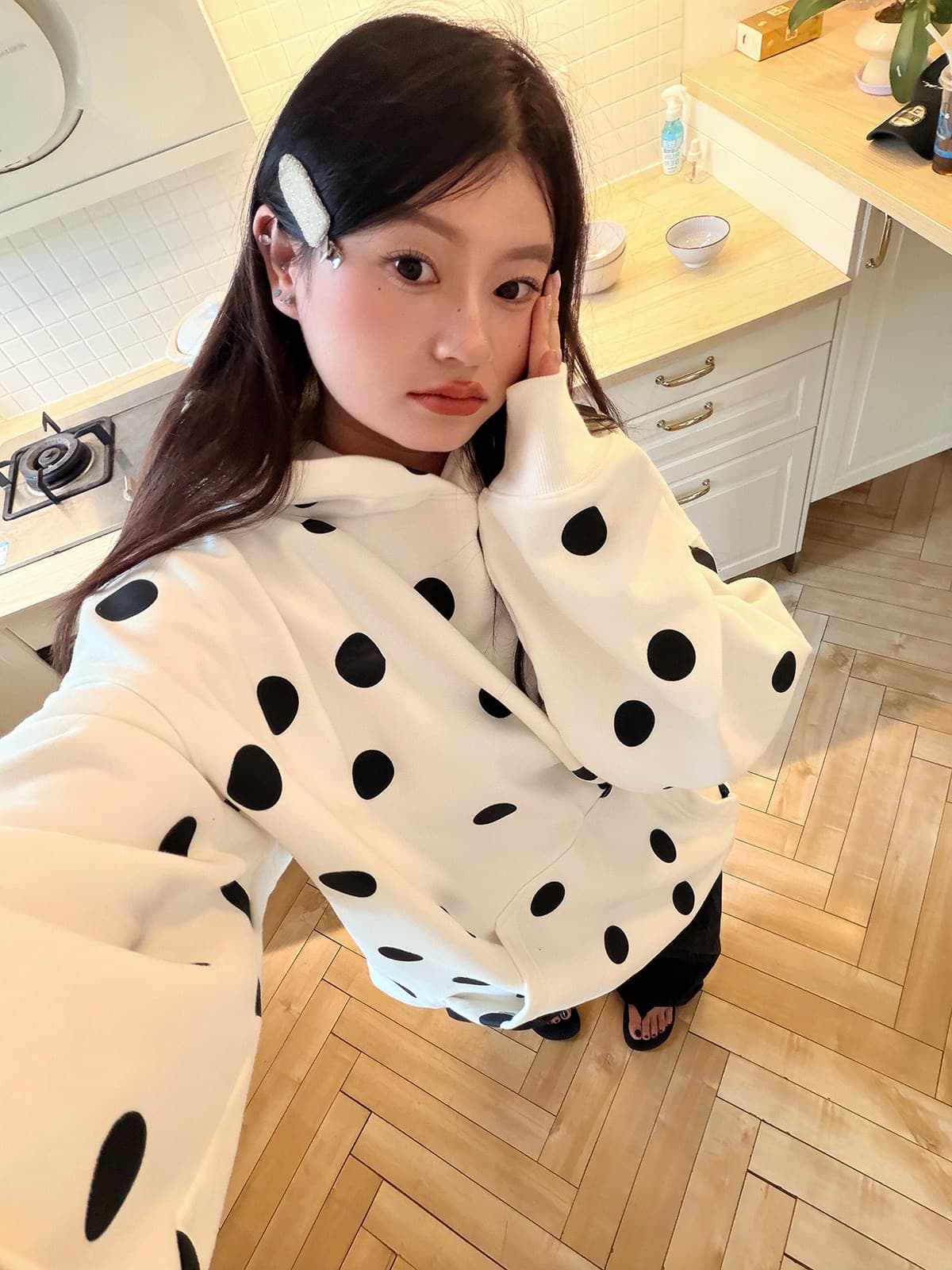 얇은 스타일 이후 패키지 칼라 순수한 Mianhua 면 복합 후드티 여성 상세 이미지 3