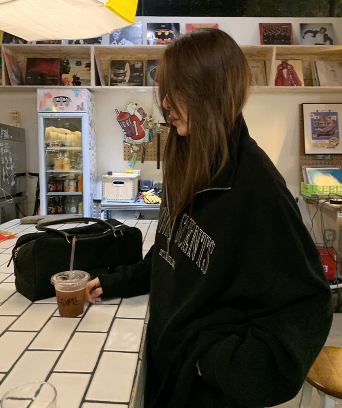 물고기 규모 한국 스타일 소금 부서 느긋한 루즈핏 polo 반하이넥 후드티 지퍼 캐주얼 재킷 상세 이미지 5