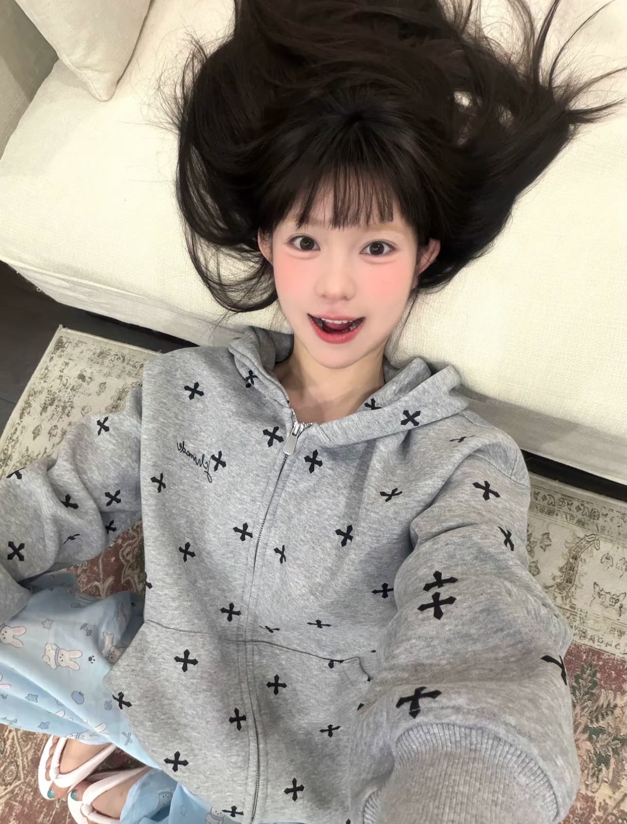 얇은 스타일 백금 지퍼 이후 패키지 칼라 순수한 Mianhua 면 복합 후드티 여성 상세 이미지 2