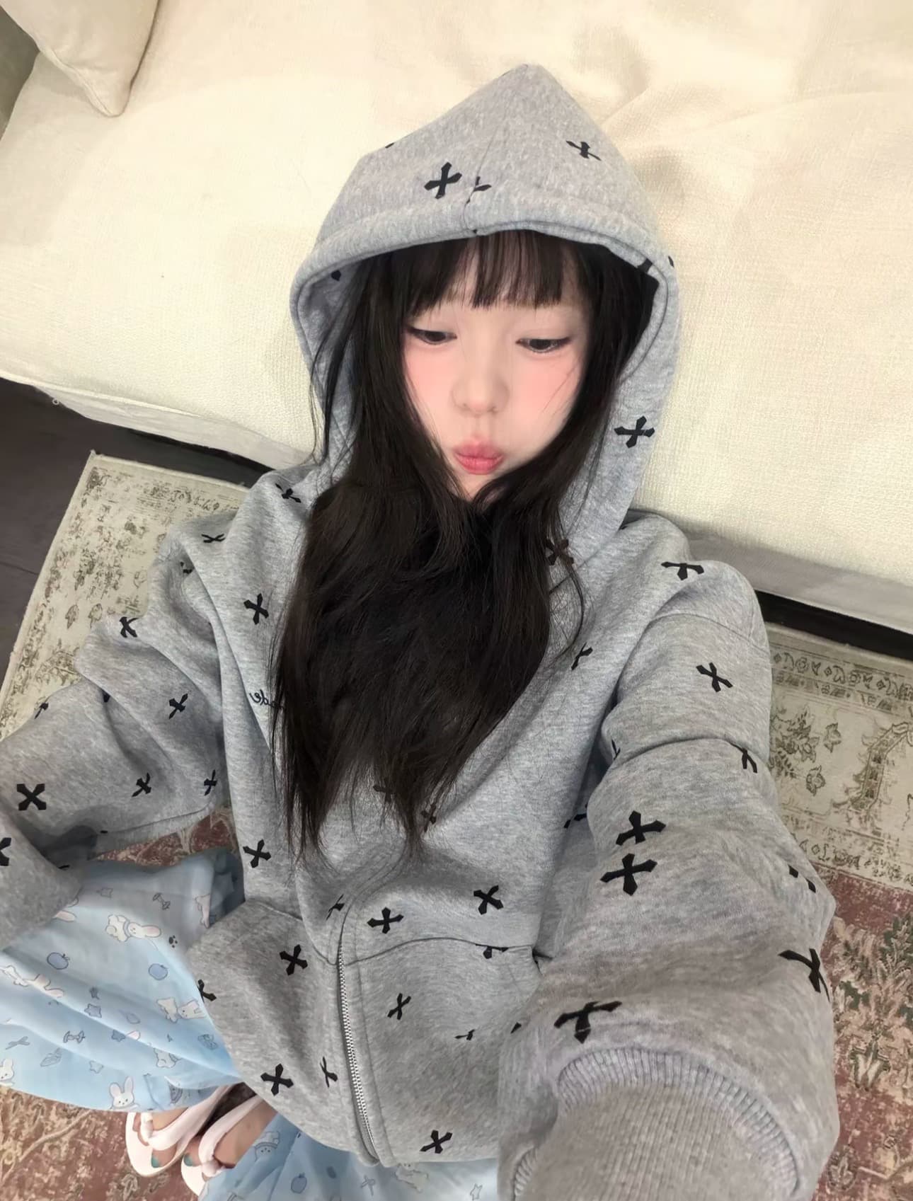 얇은 스타일 백금 지퍼 이후 패키지 칼라 순수한 Mianhua 면 복합 후드티 여성 상세 이미지 3