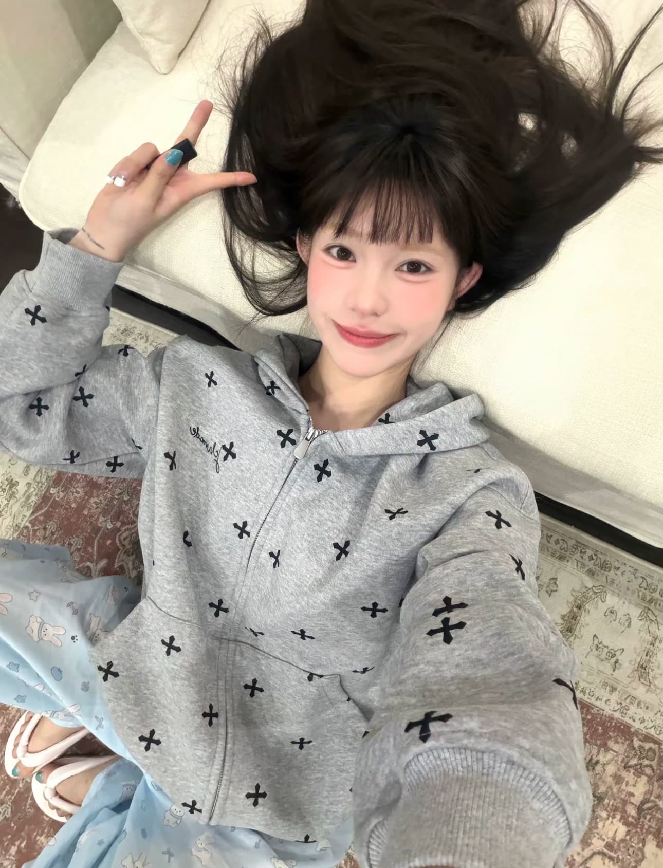 얇은 스타일 백금 지퍼 이후 패키지 칼라 순수한 Mianhua 면 복합 후드티 여성 상세 이미지 5