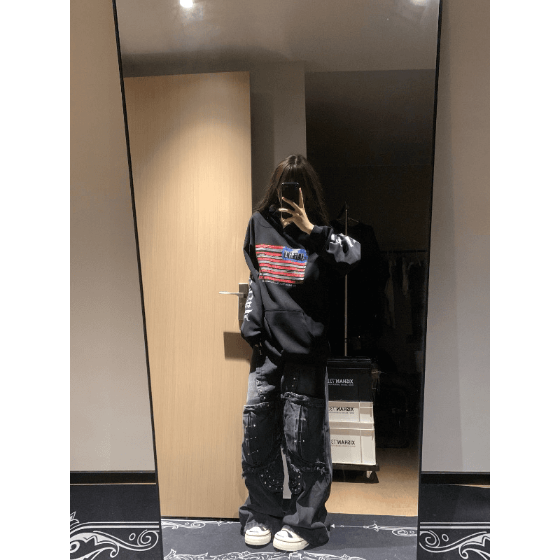 순수한 Mianhua 면 복합 얇은 스타일 320 그램 은 여우 플러시 400g 없음 모자 로프 있음 가방 프린트 후드 티 스웨터 이미지 5