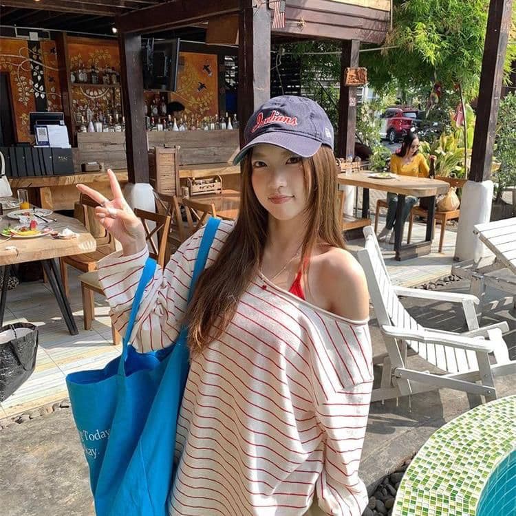 투피스 세트 조끼 벨트 가슴 패드 대나무 마디 리브 얇은 스타일 자외선 차단 긴팔 여성 루즈핏 블라우스 이미지 3