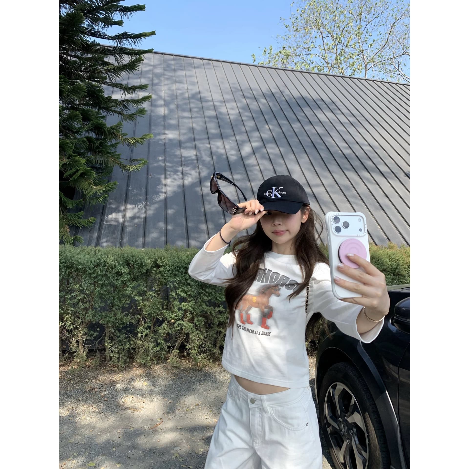 봄날 작은 말 기초 다용도 라운드 넥 작은 말 프린트 긴팔 티셔츠 이미지 5