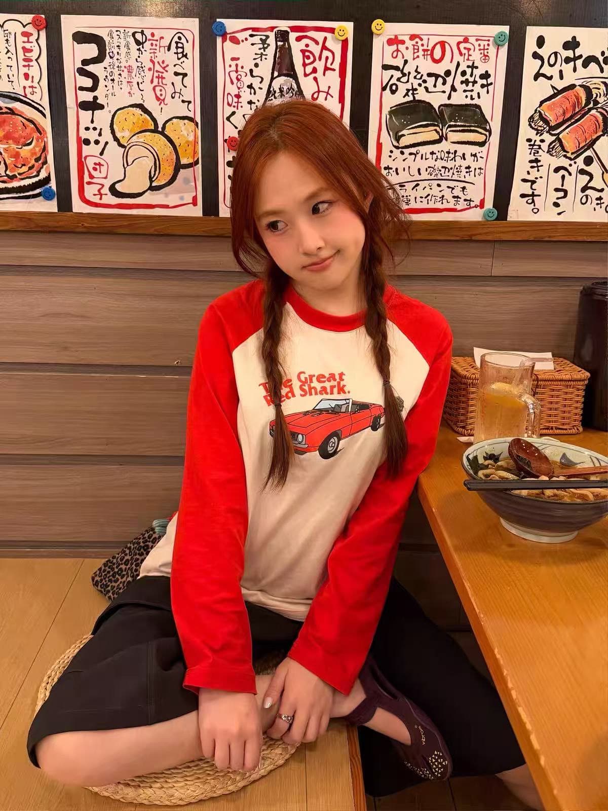 200그램 순면 플러그 루오 모방 당겨서 어깨 테두리 긴팔 티셔츠 이미지 4