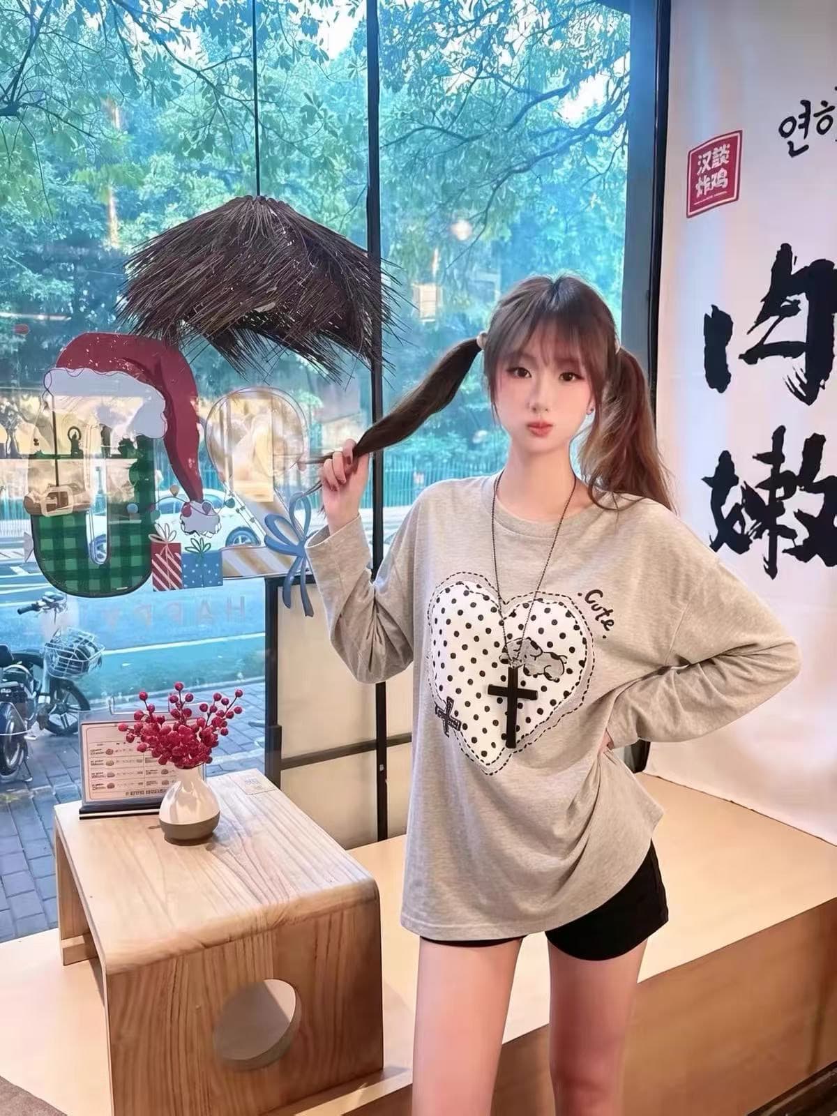 200그램 순면 플러그 루오 모방 프린트 루즈핏 만나는 긴팔 상세 이미지 5