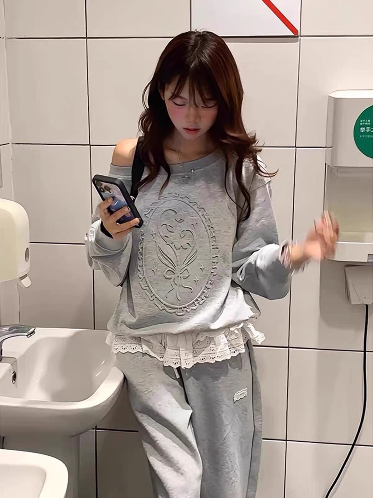 좋은 품질 원본 솜씨 강철 인쇄 순수한 Mianhua 면 복합 비스듬한 어깨 라운드 넥 후드티 이미지 4