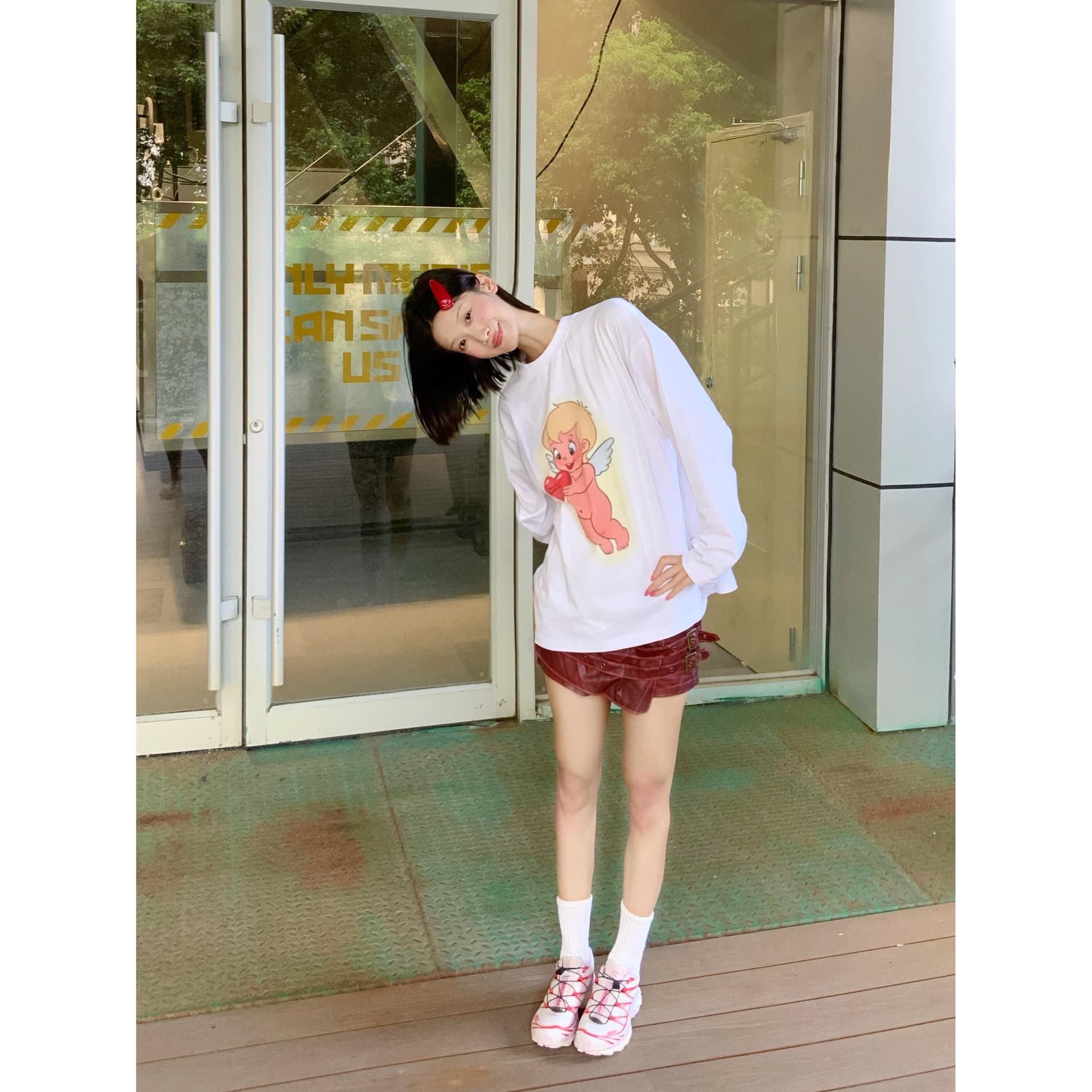 높은 품질 순면 200그램 21 빗질하다 정밀 프린트 가을 루즈핏 긴팔 티셔츠 여성 이미지 5