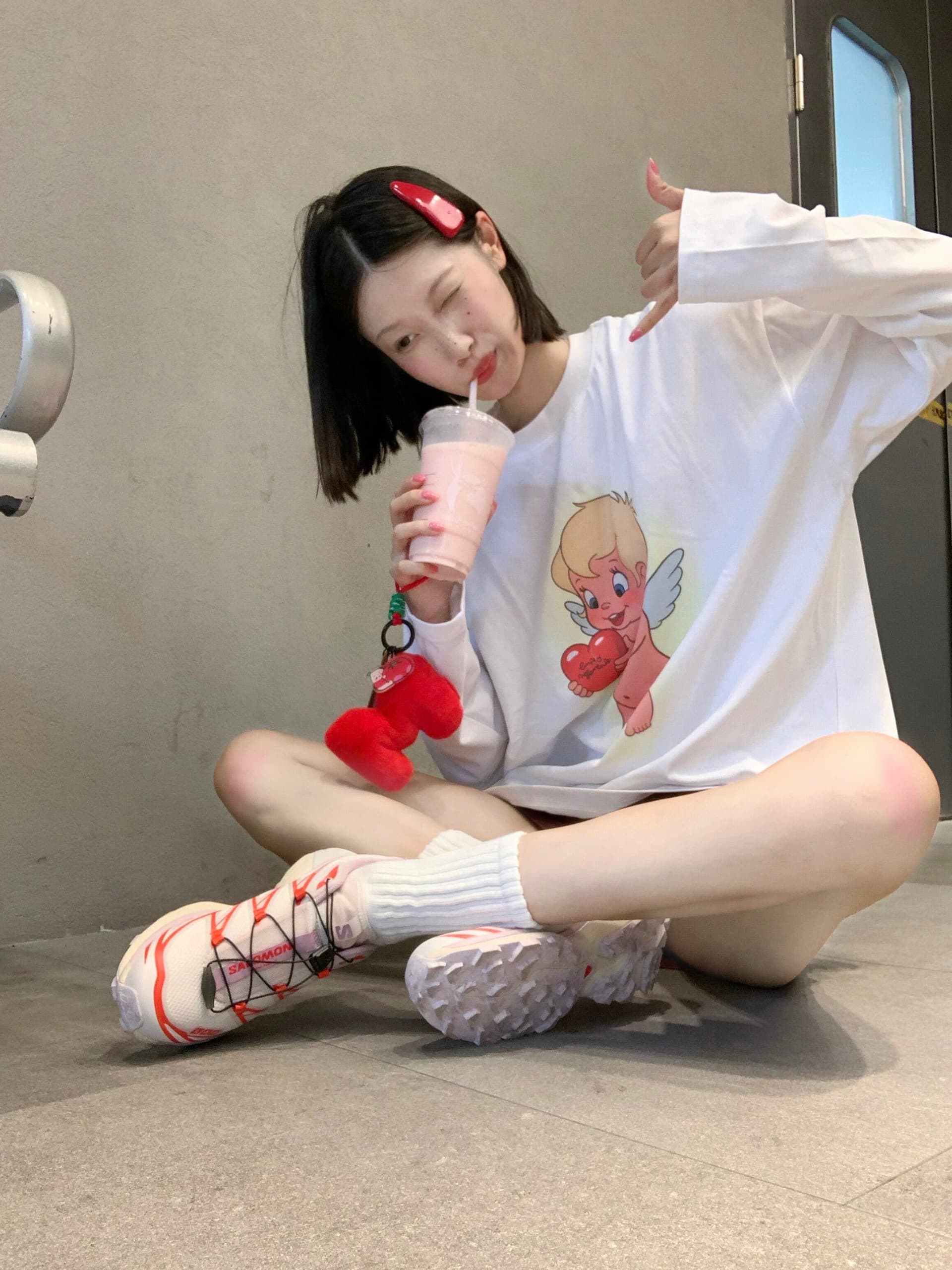 높은 품질 순면 200그램 21 빗질하다 정밀 프린트 가을 루즈핏 긴팔 티셔츠 여성 상세 이미지 4