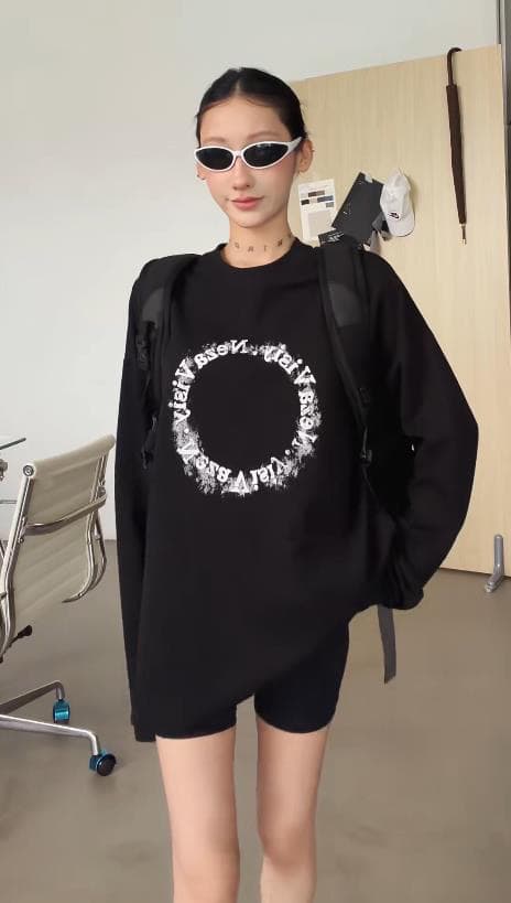높은 품질 순면 200그램 21 빗질하다 정밀 프린트 가을 루즈핏 긴팔 티셔츠 여성