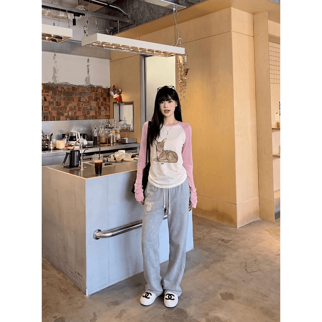 40 92 면 8 암모니아 Lun 이후 패키지 칼라 삽입 어깨 배색 몸매 가꾸기 슬림해 보이는 긴팔 티셔츠 여성 이미지 5
