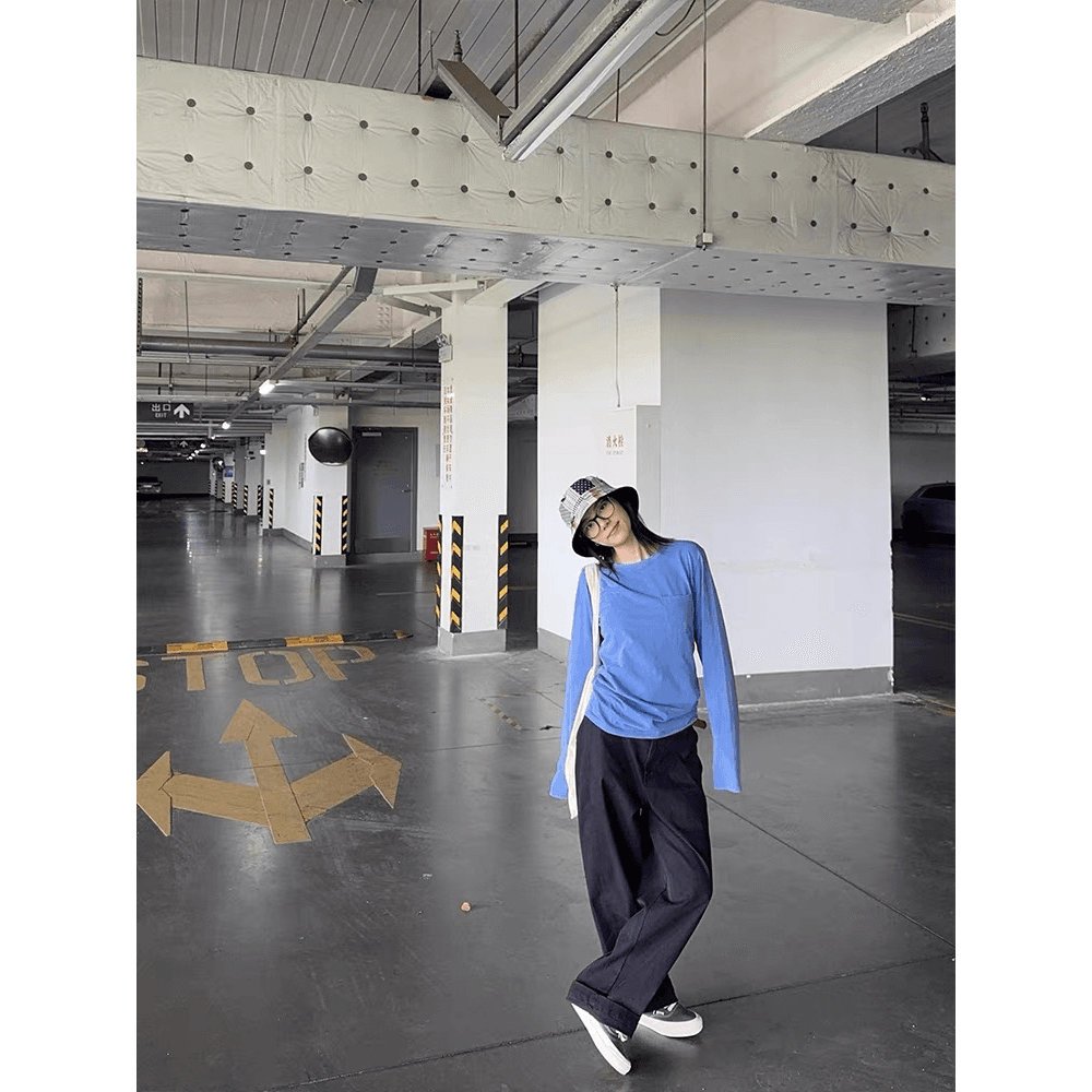 원본 솜씨 순면 더블 실 230 크 긴팔 티셔츠 여성 이미지 5