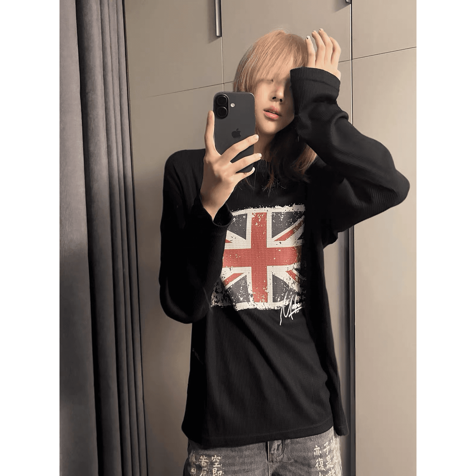 65 35 후아 남편 그리드 250그램 긴팔 티셔츠 여성 이미지 5