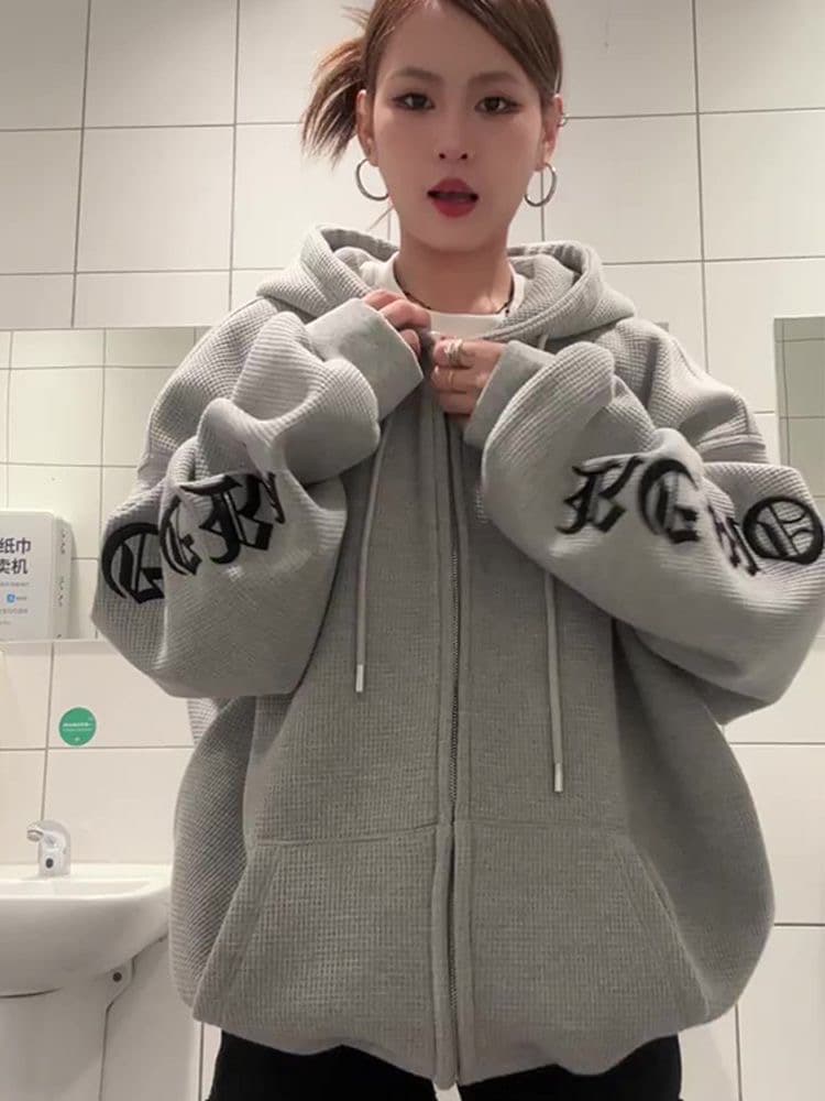 얇은 스타일 털이 있는 원본 솜씨 후아 남편 그리드 복합 후드티 여성 상세 이미지 5