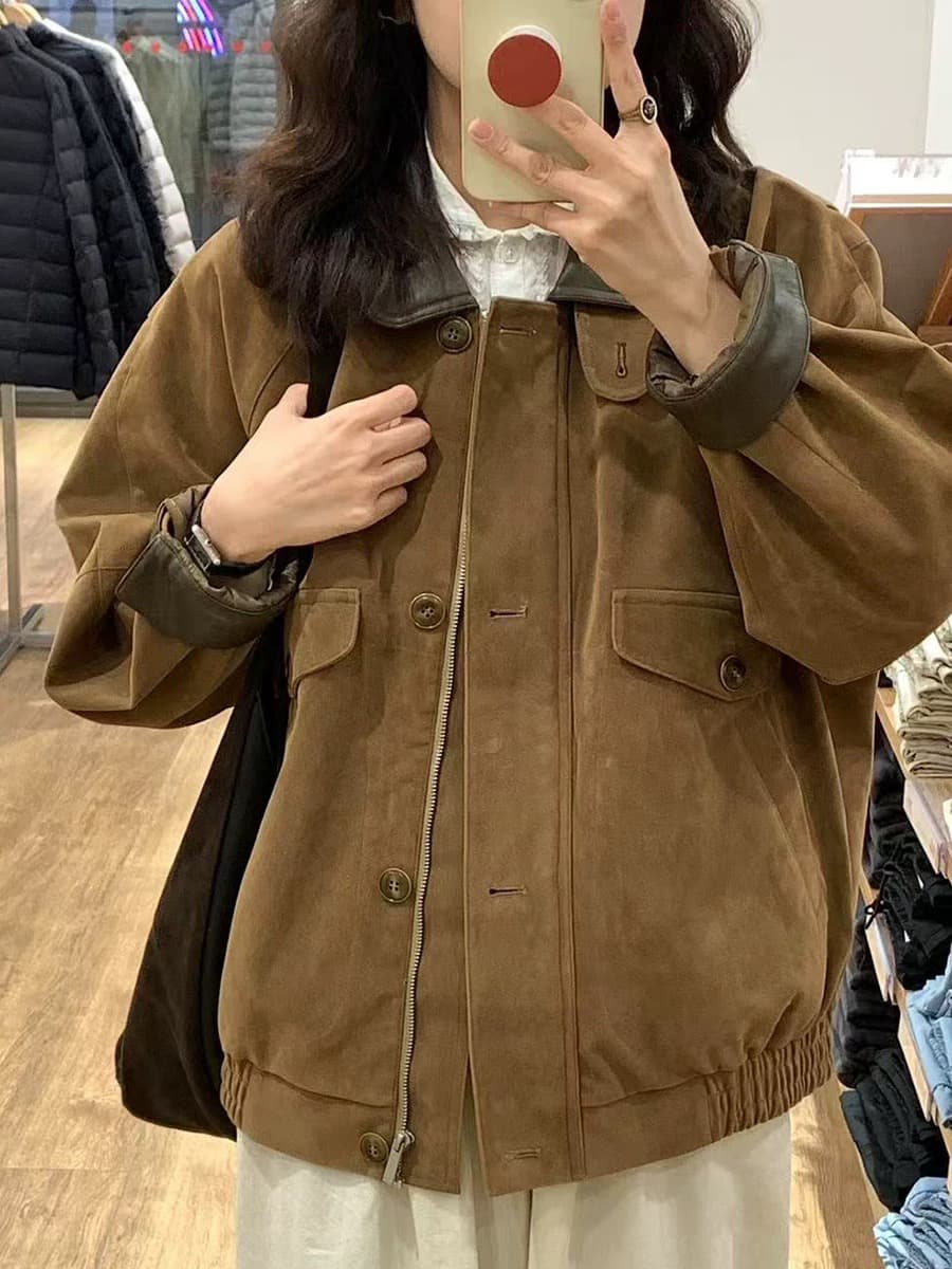 원본 원단 복합 안감 봄 가을 여성 코트 2026 새로운 레트로 마 오래된 폴로 칼라 재킷 상세 이미지 3