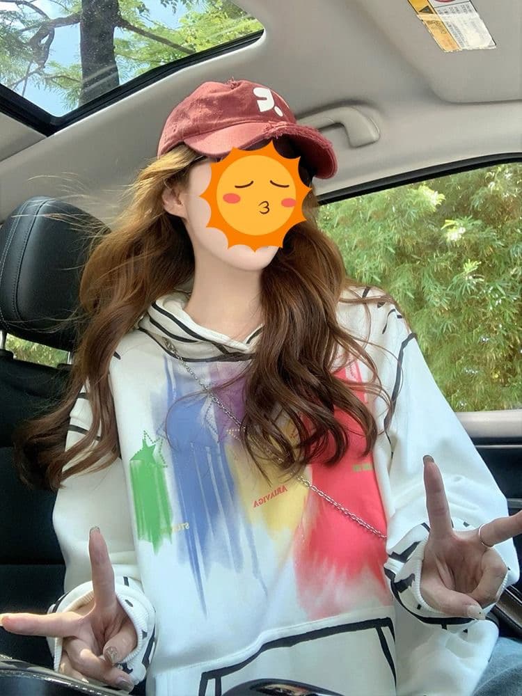 순수한 Mianhua 면 복합 우유 실크 320g 은 여우 플러시 420g 낙서 디자인 센스 후드 티 스웨터 캐주얼 맨위 상세 이미지 1