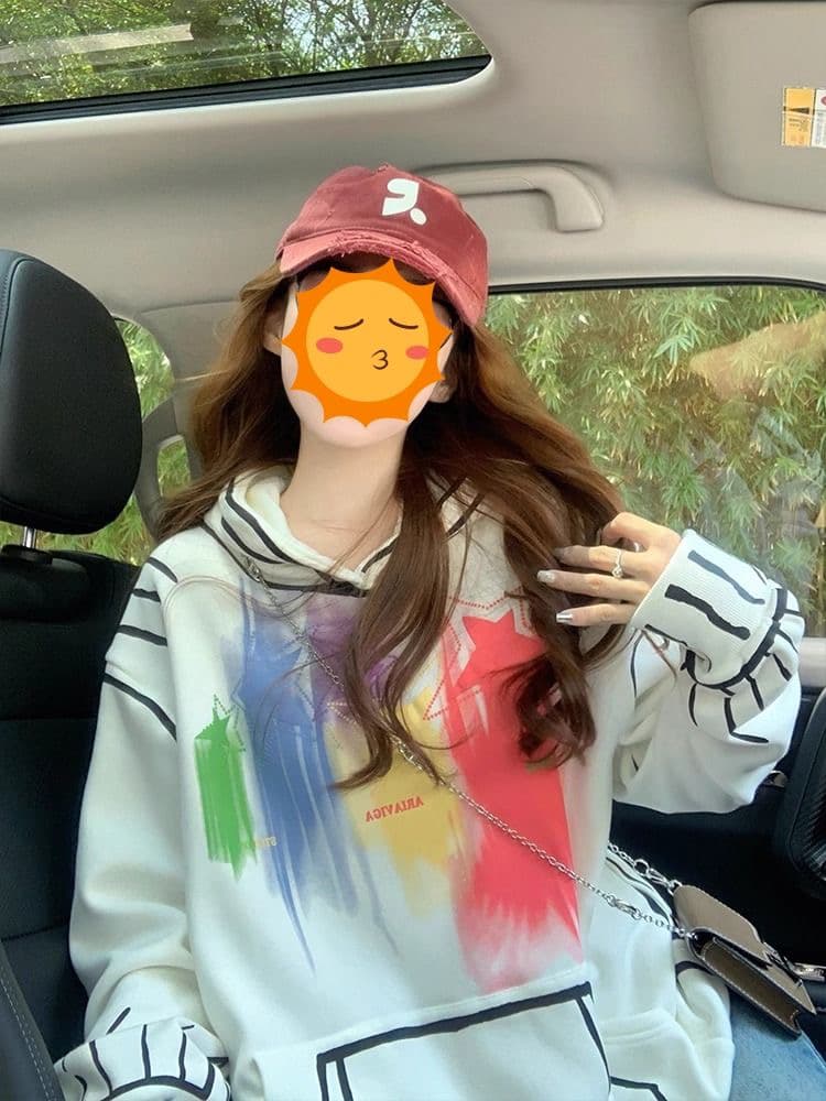순수한 Mianhua 면 복합 우유 실크 320g 은 여우 플러시 420g 낙서 디자인 센스 후드 티 스웨터 캐주얼 맨위 상세 이미지 4