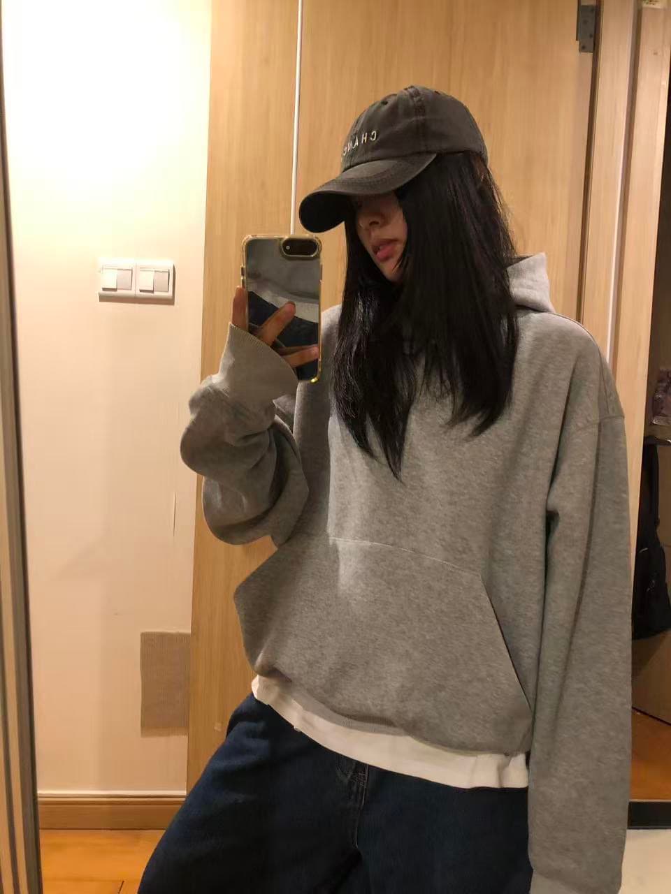 후아 면 복합 얇은 스타일 320 그램 털이 있는 420g 헝겊 느낌 단색 없음 모자 로프 후드 티 스웨터 이미지 2