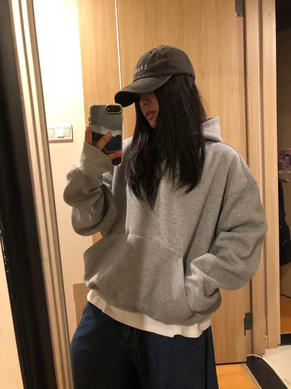 후아 면 복합 얇은 스타일 320 그램 털이 있는 420g 헝겊 느낌 단색 없음 모자 로프 후드 티 스웨터 이미지 3