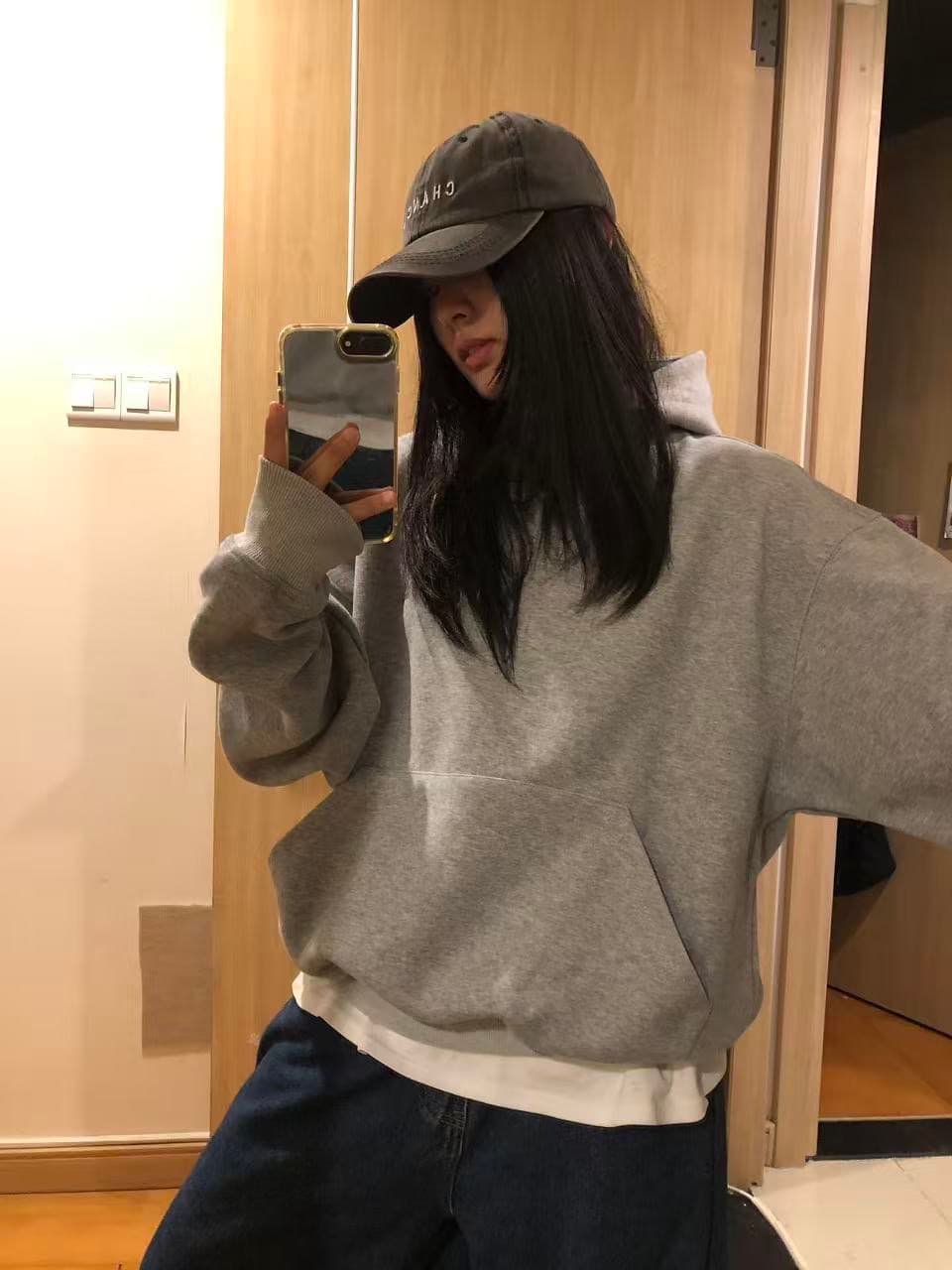 후아 면 복합 얇은 스타일 320 그램 털이 있는 420g 헝겊 느낌 단색 없음 모자 로프 후드 티 스웨터 상세 이미지 1