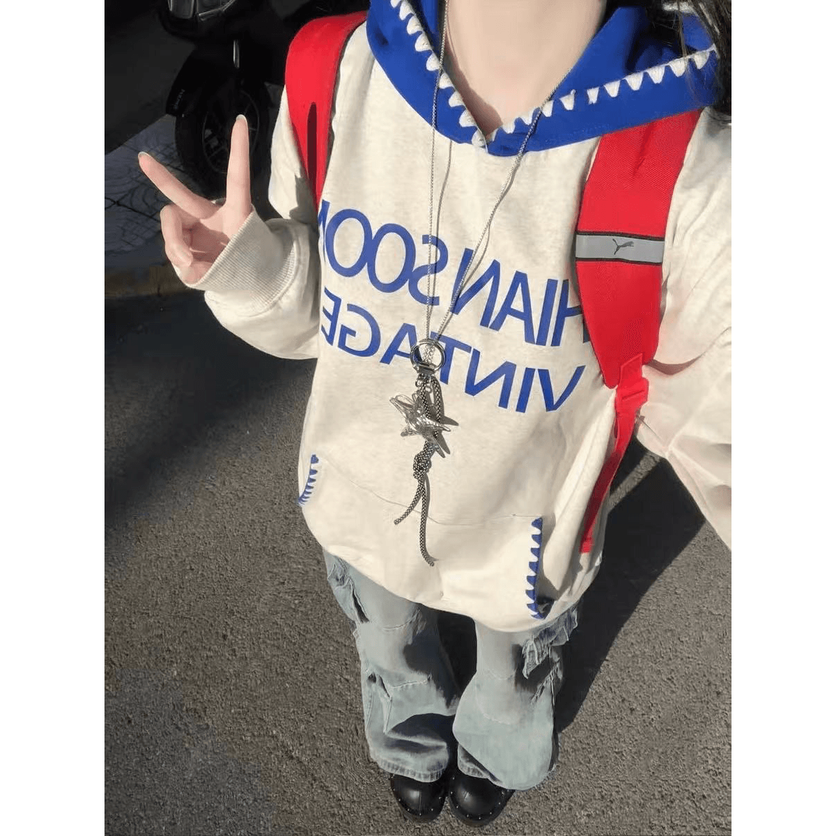 있음 선적 얇은 스타일 털이 있는 원본 솜씨 프린트 만 꽃 순수한 Mianhua 면 후드 티 스웨터 이미지 5
