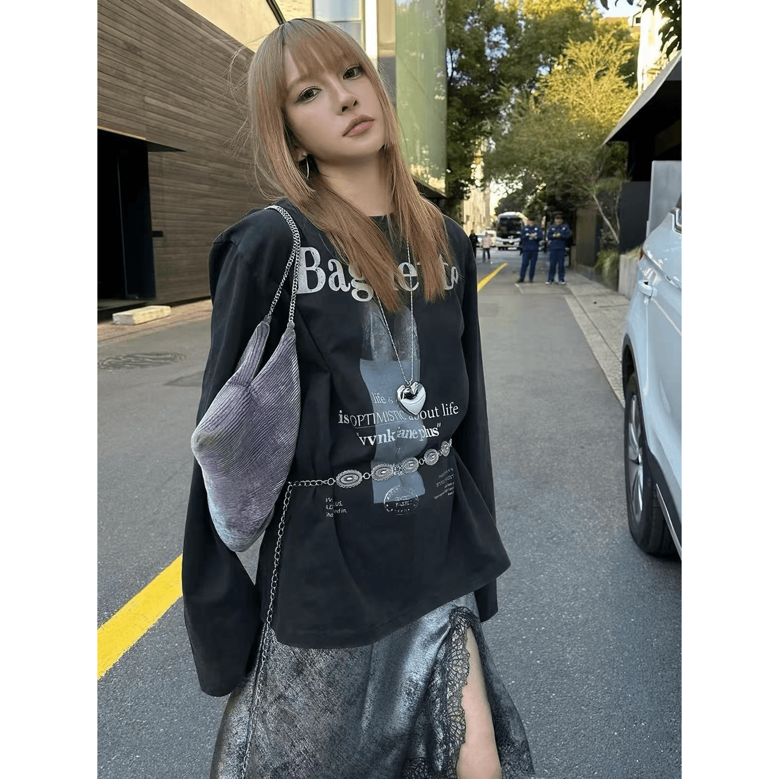 230 크 워싱 마 오래된 아메리칸 레트로 프린트 긴팔 워싱 여성 루즈핏 높음 거리 의류 이미지 5