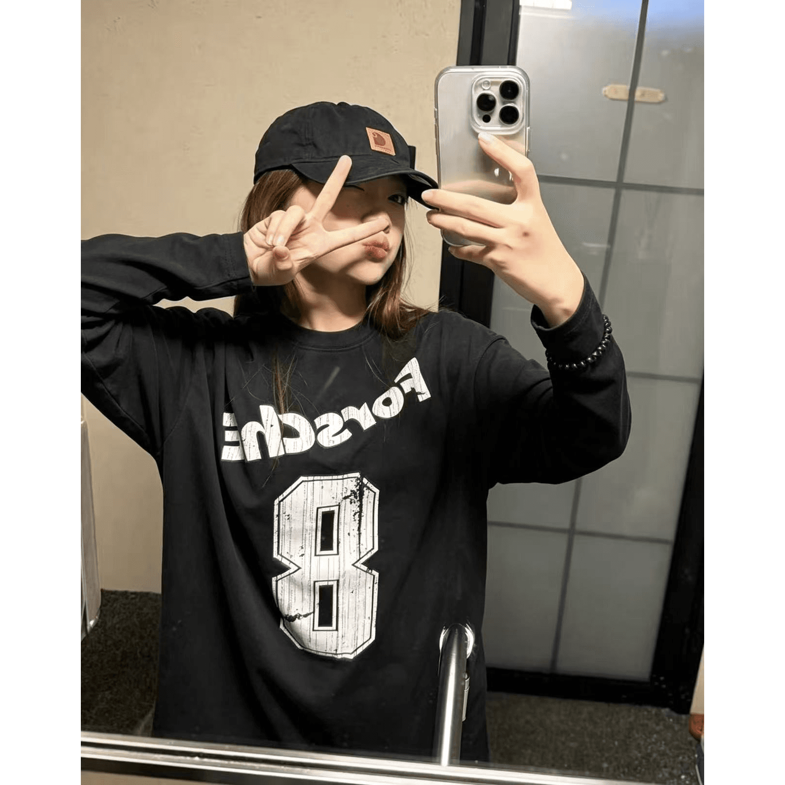 230 크 워싱 마 오래된 아메리칸 레트로 프린트 긴팔 워싱 여성 루즈핏 높음 거리 의류 이미지 5