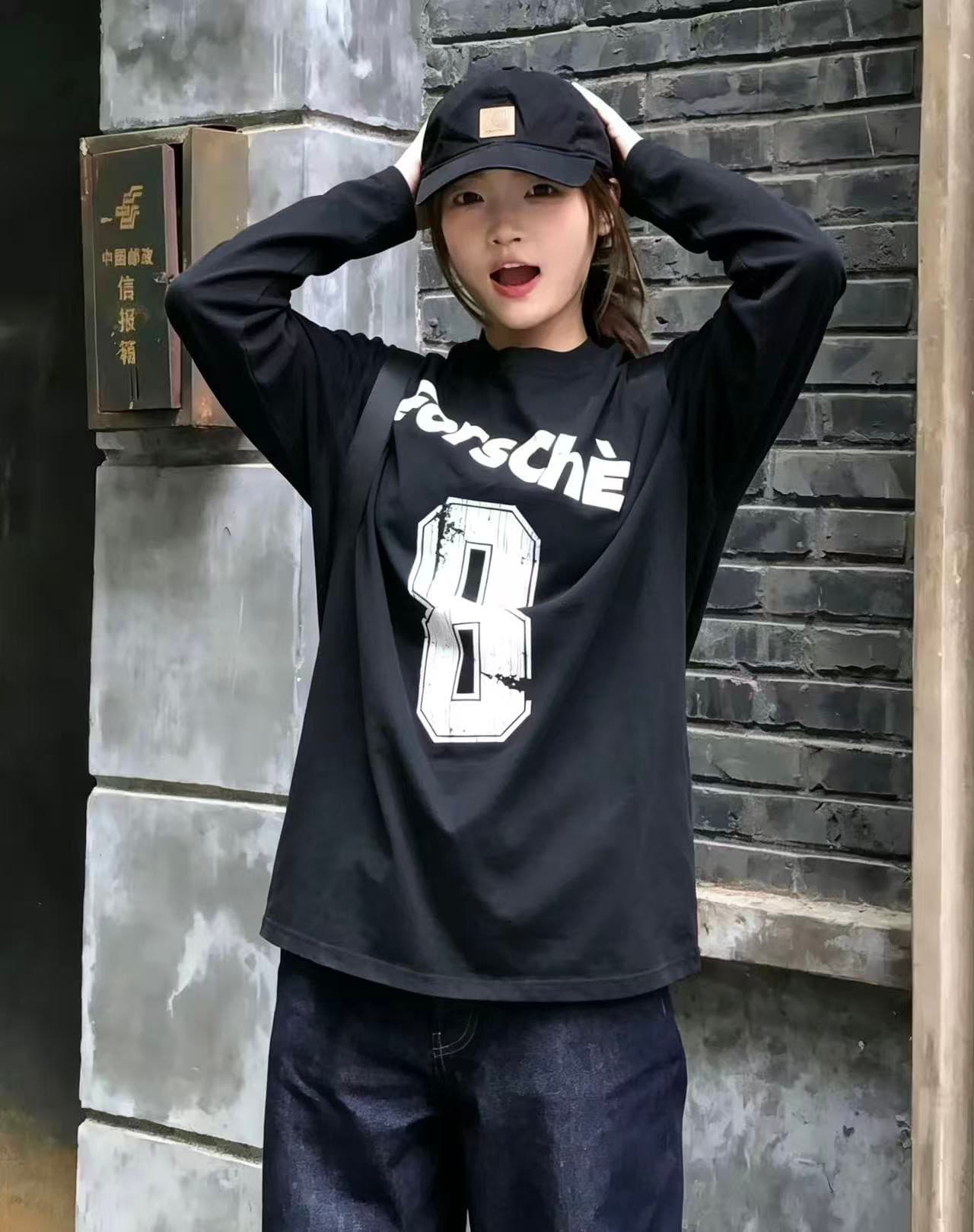 230 크 워싱 마 오래된 아메리칸 레트로 프린트 긴팔 워싱 여성 루즈핏 높음 거리 의류 상세 이미지 3