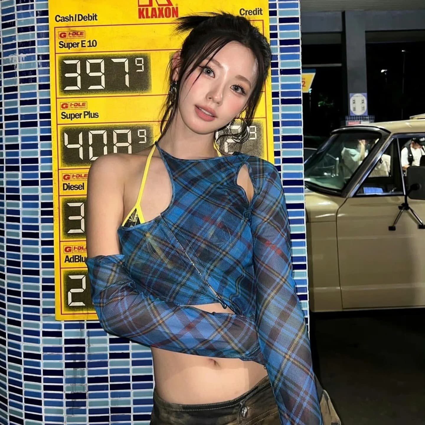 원본 품질 체크무늬 불규칙 오프숄더 티셔츠 여성 몸매 가꾸기 긴팔 맨위 상세 이미지 5