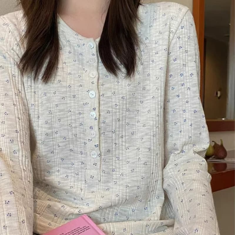 원본 원단 대나무 단추 긴팔 티셔츠 가을 새로운 작은 대중 다용도 몸매 가꾸기 슬림해 보이는 쇼트 스타일 맨위
