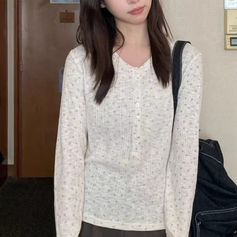원본 원단 대나무 단추 긴팔 티셔츠 가을 새로운 작은 대중 다용도 몸매 가꾸기 슬림해 보이는 쇼트 스타일 맨위 이미지 2