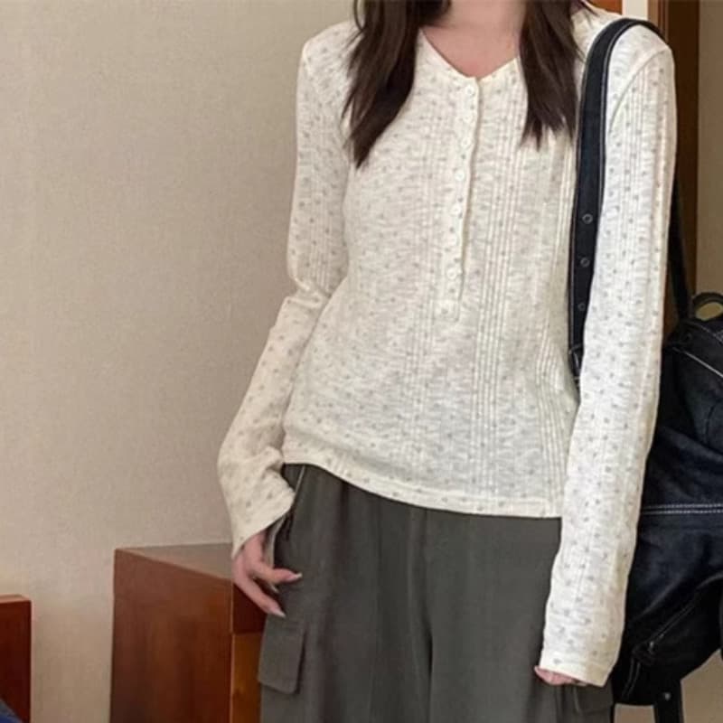 원본 원단 대나무 단추 긴팔 티셔츠 가을 새로운 작은 대중 다용도 몸매 가꾸기 슬림해 보이는 쇼트 스타일 맨위 상세 이미지 3