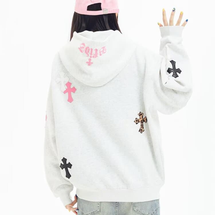 조수 브랜드 후드 티 스웨터 남자 봄 가을 2026 새로운 아메리칸 재킷 무거운 십자가 패치 자수 오픈 가디건 맨위 이미지 2