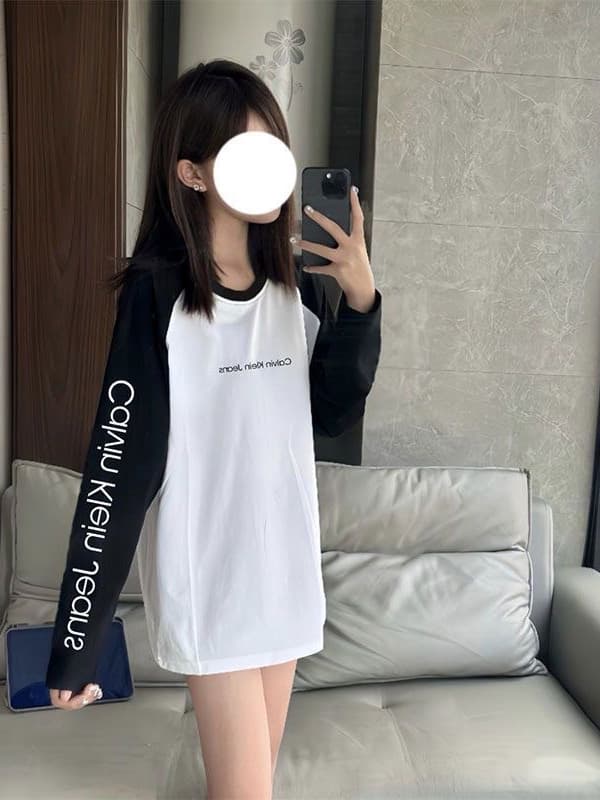 높은 품질 긴팔 패치워크 색상 프린트 220 그램 순면 빗질하다 닫기 새로운 루즈핏 긴팔 티셔츠 이미지 2