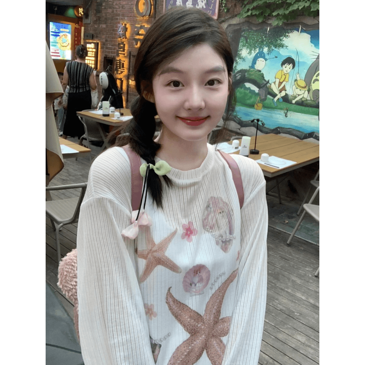 원본 형세 천 프린트 라운드 넥 맨위 여성 의류 이미지 5