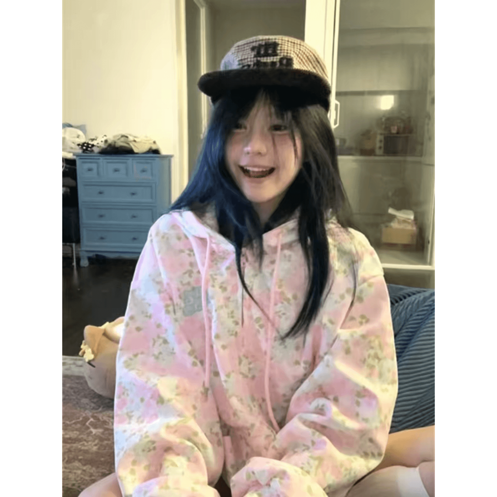 후아 면 복합 꽃무늬 전체 인쇄 긴팔 후드티 여성 아메리칸 느긋한 바람 루즈핏 캐주얼 카디건 코트 이미지 5