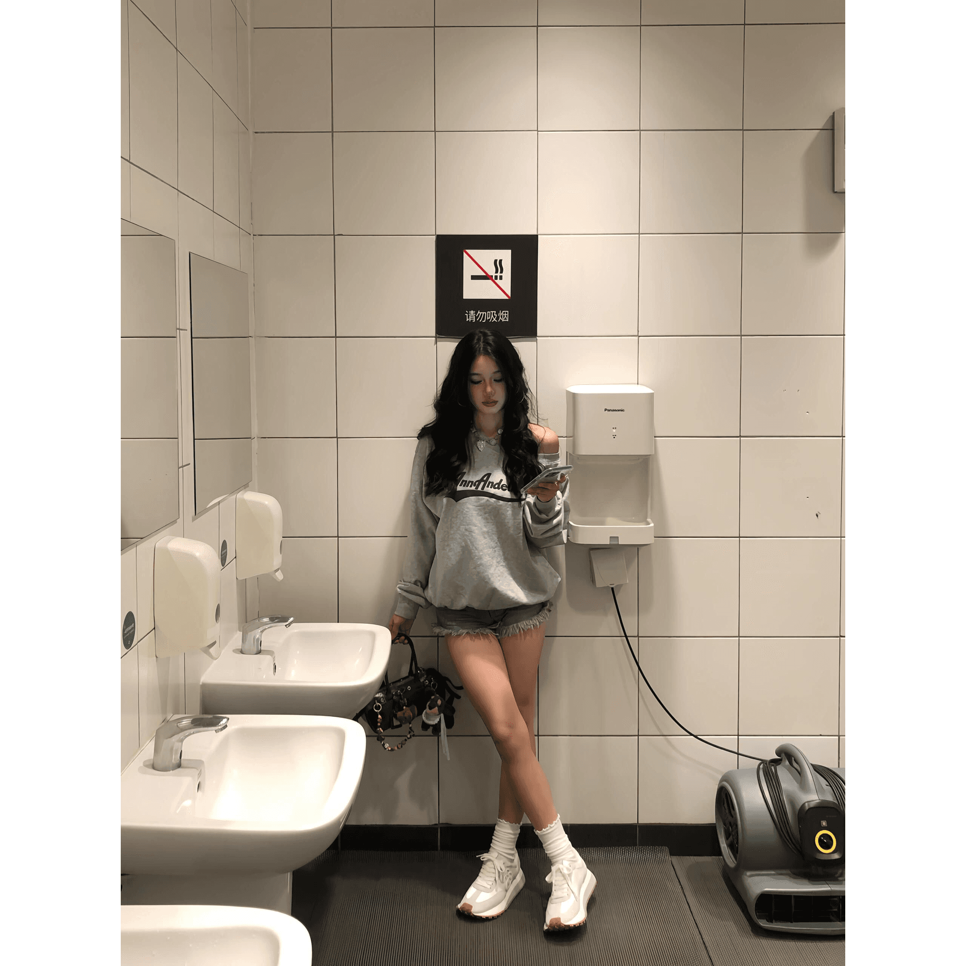 아메리칸 레트로 핫걸 비스듬한 어깨 프린트 루즈핏 후드티 이미지 5