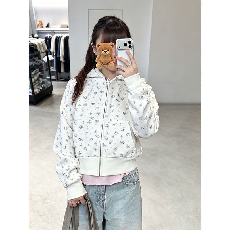 원본 것 꽃무늬 전체 인쇄 이후 패키지 칼라 6535 Mianhua 남편 그리드 복합 후드티 여성 상세 이미지 3