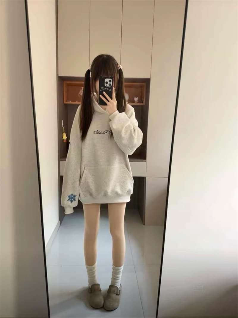 얇은 스타일 털이 있는 원본 자수 순수한 Mianhua 면 복합 후드 티 스웨터 여성 이미지 3