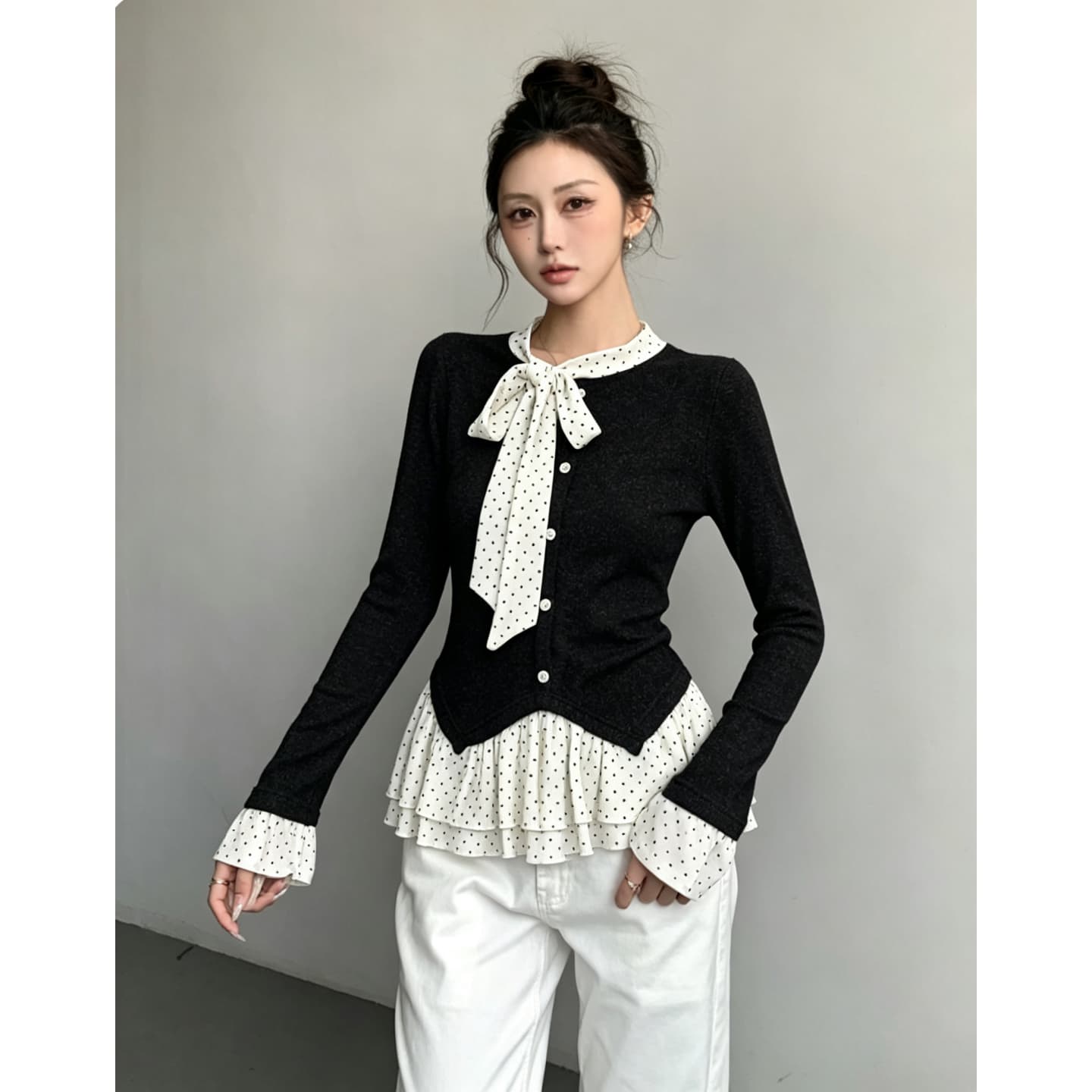 경관 그림 광저우 원본 원단 당겨서 털 260 그램 달콤한 자매 바람 연령 감소 슬림해 보이는 Chic 작은 셔츠