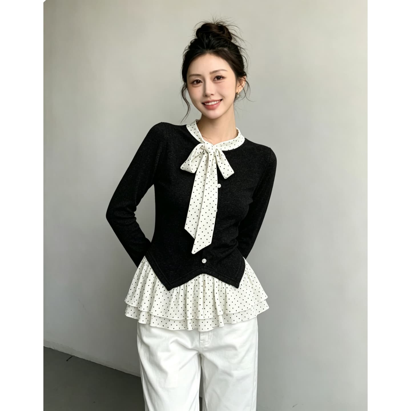 경관 그림 광저우 원본 원단 당겨서 털 260 그램 달콤한 자매 바람 연령 감소 슬림해 보이는 Chic 작은 셔츠 상세 이미지 4