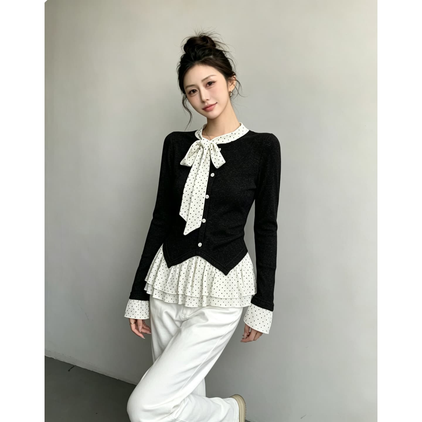 경관 그림 광저우 원본 원단 당겨서 털 260 그램 달콤한 자매 바람 연령 감소 슬림해 보이는 Chic 작은 셔츠 상세 이미지 5