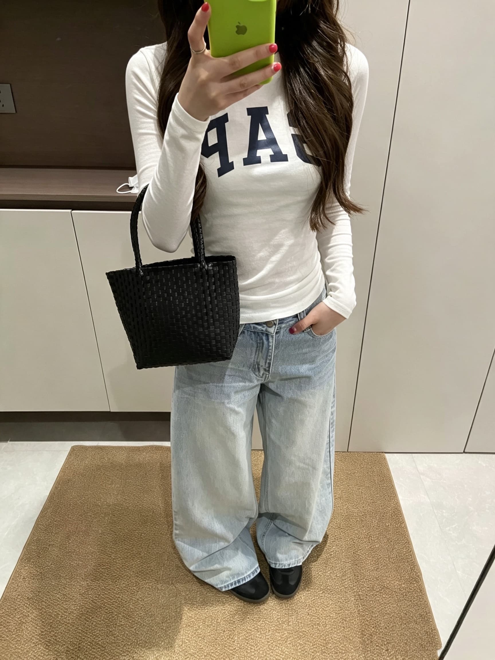 원본 것 순면 220 그램 40 몸매 가꾸기 프린트 라운드 칼라 긴팔 티셔츠 이미지 4