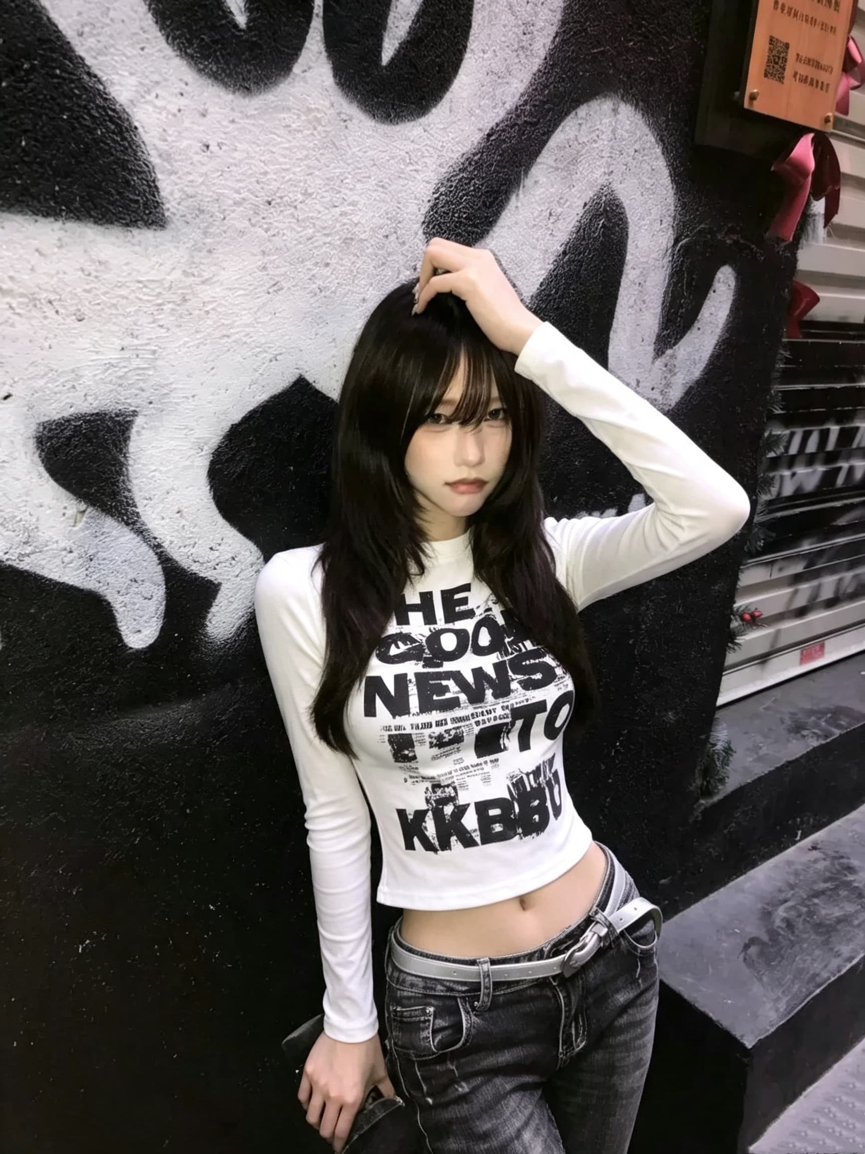 원본 것 순면 220 그램 40 몸매 가꾸기 프린트 라운드 칼라 긴팔 티셔츠