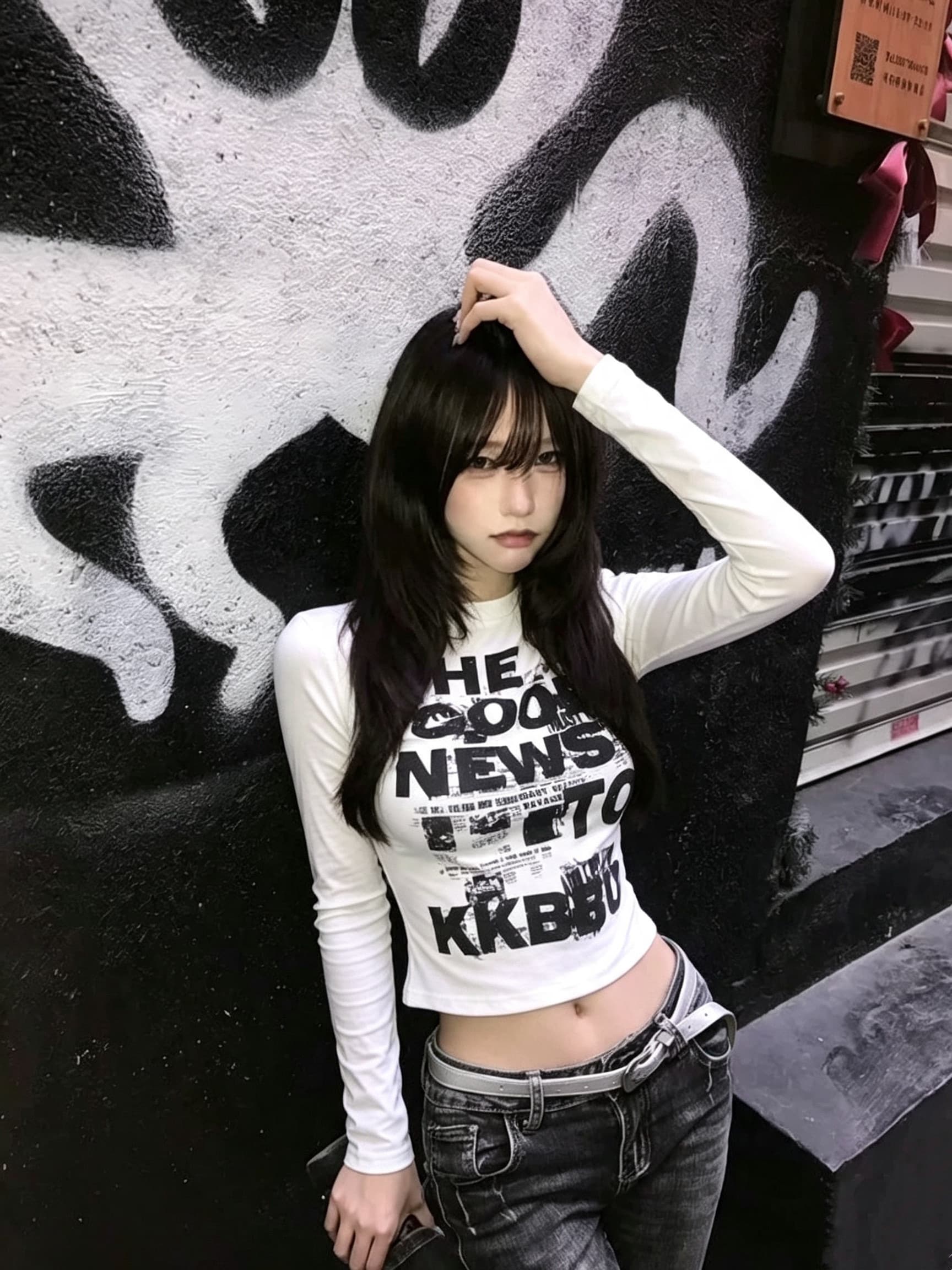 원본 것 순면 220 그램 40 몸매 가꾸기 프린트 라운드 칼라 긴팔 티셔츠 상세 이미지 4