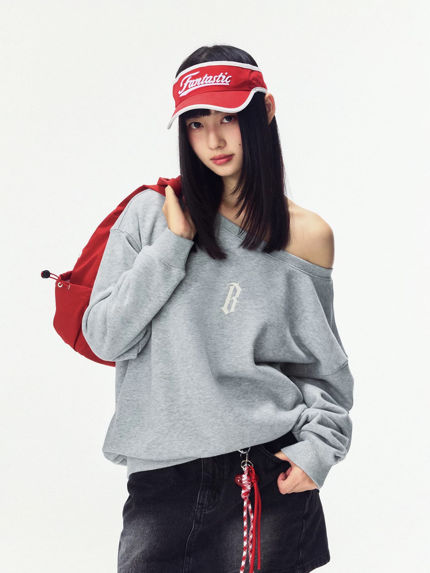 기초 형제 특별 b 프린트 비스듬한 어깨 후드티 가을 루즈핏 다용도 캐주얼 오프숄더 느긋한 풀오버 맨위