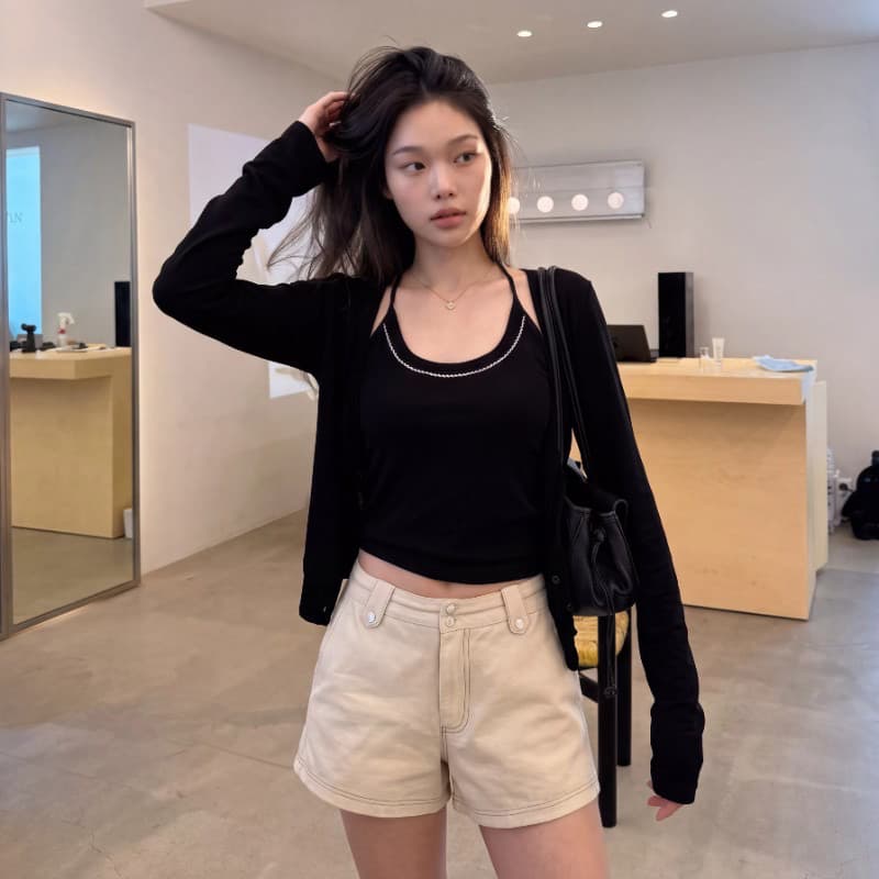 부드러운 바람 캐주얼 다용도 분위기 센스 패션 세트 여성 가을 긴팔 오픈 가디건 u 칼라 니트 투피스 조끼 이미지 3