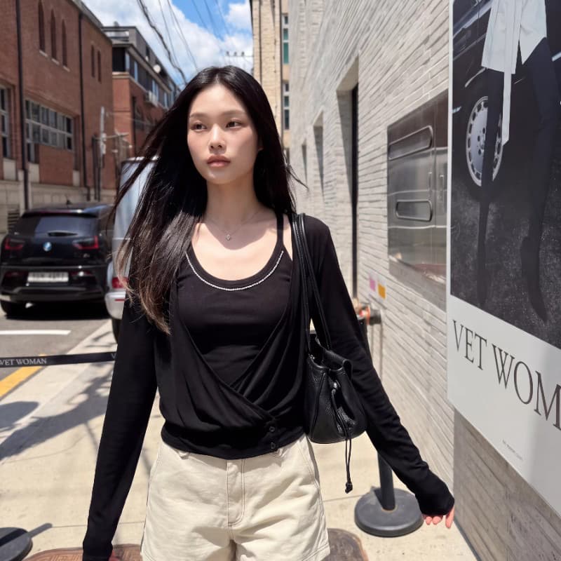 부드러운 바람 캐주얼 다용도 분위기 센스 패션 세트 여성 가을 긴팔 오픈 가디건 u 칼라 니트 투피스 조끼 상세 이미지 3